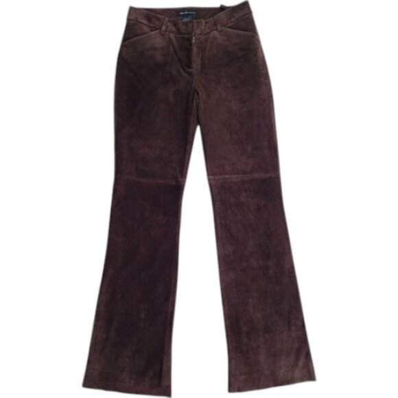 Moda International chocolate brown suede leather flares bell-bottom pants size 4 - Picture 2 of 4